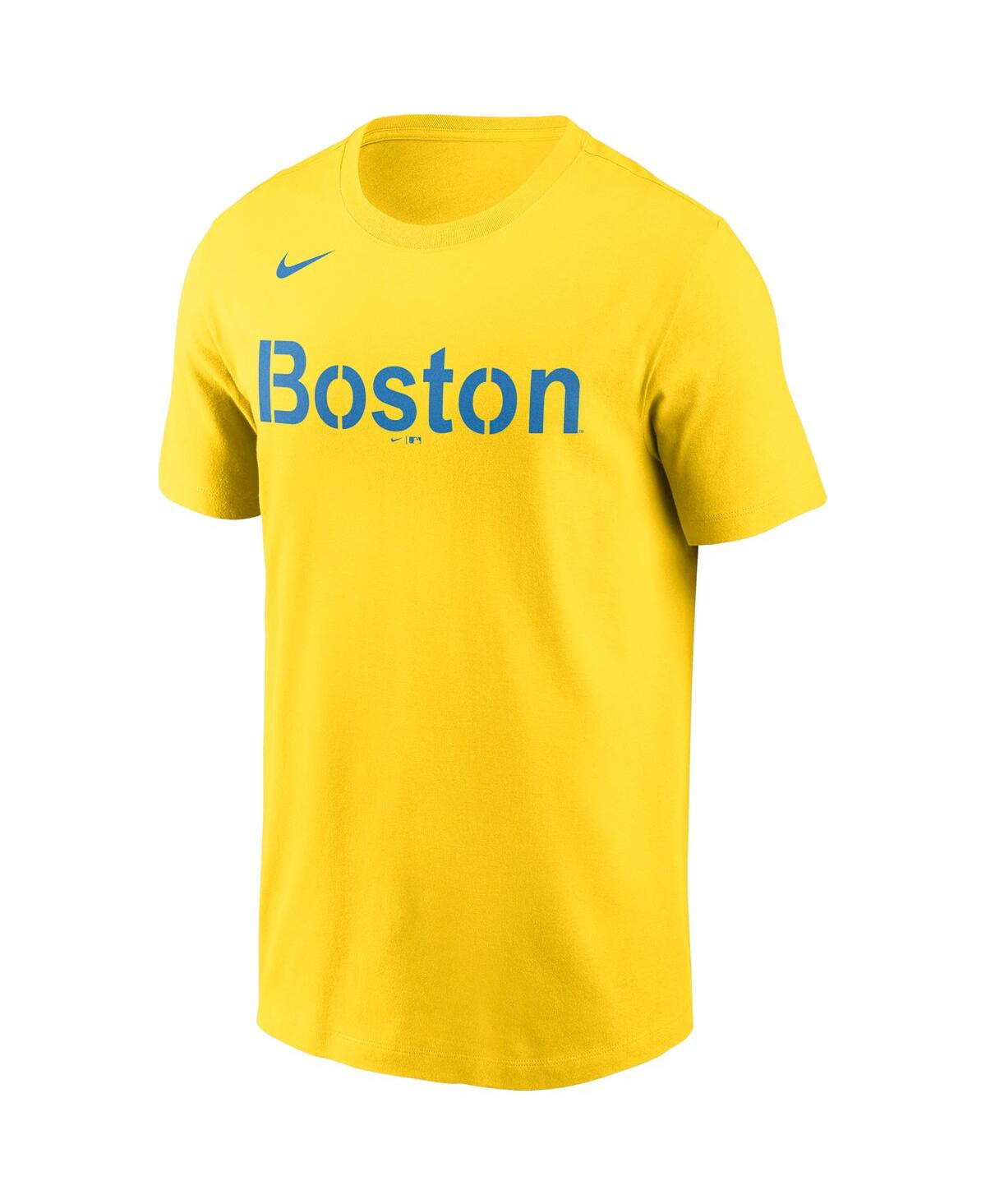 Shop Nike Men's  Boston Red Sox City Connect Wordmark T-shirt In Gold