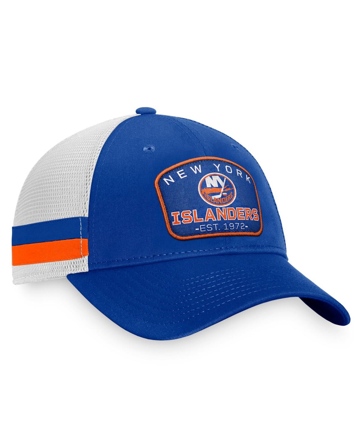 Shop Fanatics Men's  Royal, White New York Islanders Fundamental Striped Trucker Adjustable Hat In Royal,white