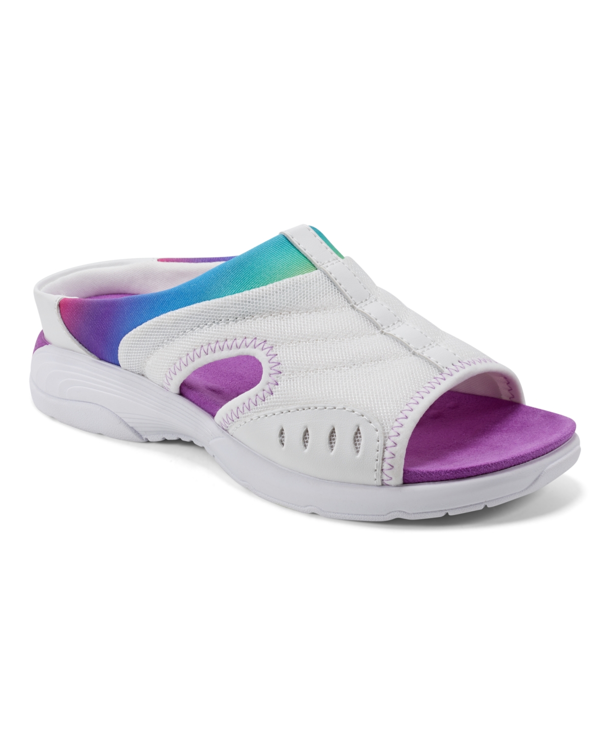 Easy Spirit Women's Traciee Square Toe Casual Slide Sandals In White,rainbow Multi - Textile,manmade