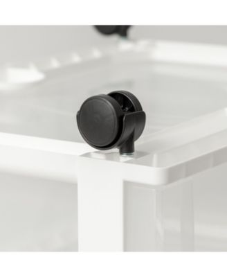 USA Plastic 4 Drawer Wide Storage Cart with 4 Caster Wheels, White