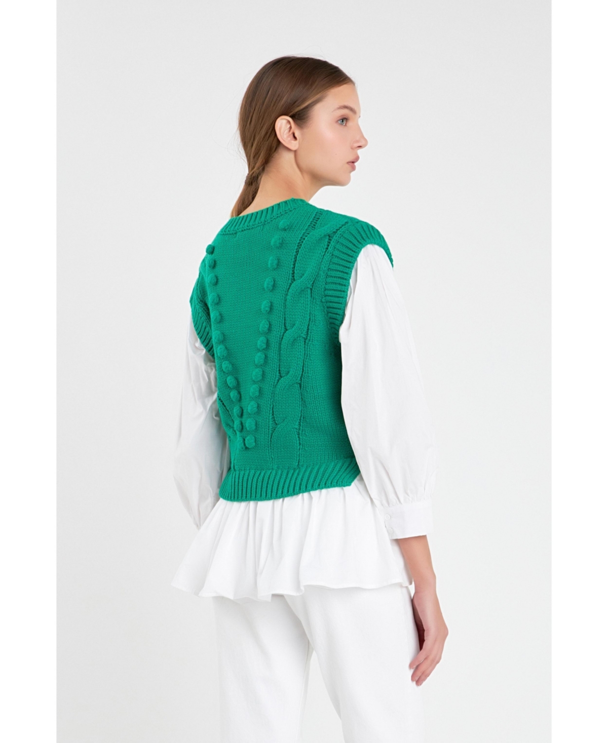 Women's Mixed Media Cable Sweater -white
