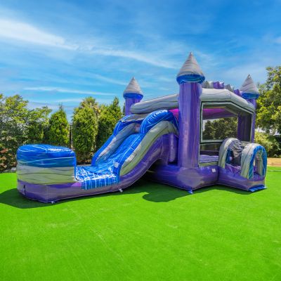 Purplish Castle Commercial Grade Bounce House Water Slide with Splash Pool for Kids and Adults (with Blower), 15oz PVC Vinyl, Basketball Hoop, Wet Dry Combo, Outdoor Indoor, Big Inflatable