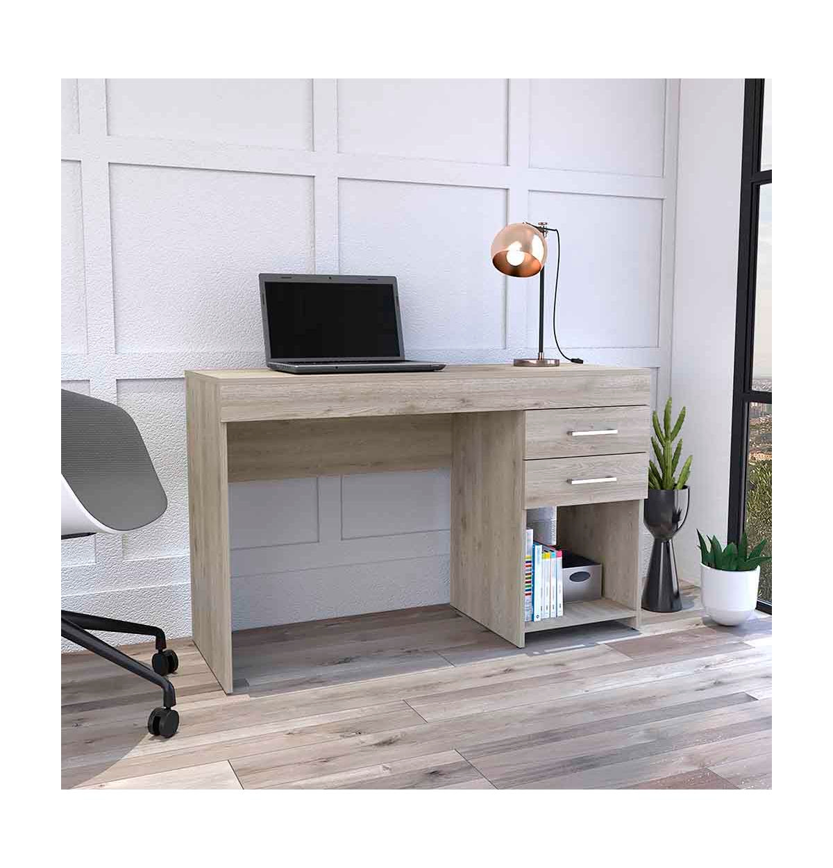 Depot E-shop Maui 2 Drawers Computer Desk, One Lower Shelf, Light- Gray