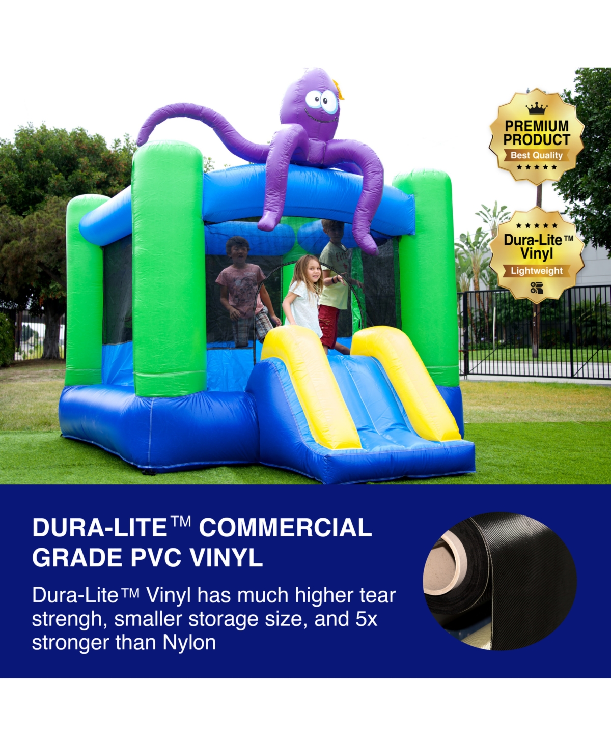 JumpOrange Lil Lady Octopus Inflatable Bounce House with Slide (with Blower), for Kids and Toddlers, Light Weight, Moonwalk, Bouncy House, Summer Fun