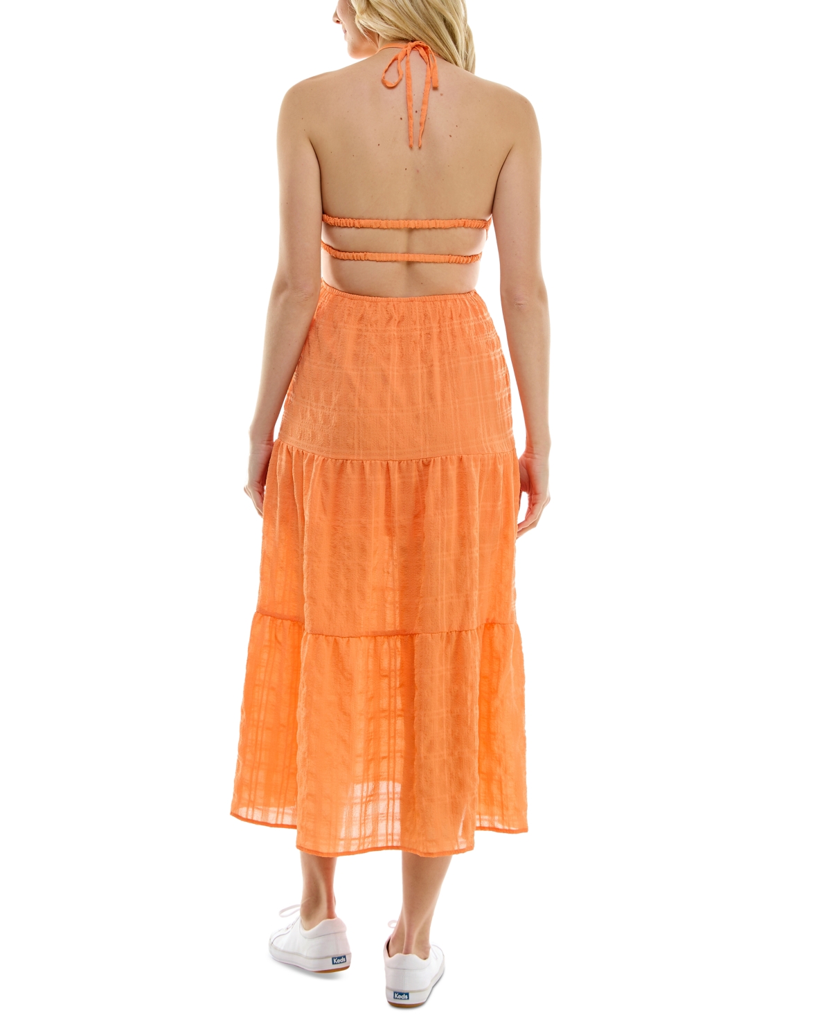 Shop Speechless Juniors' Printed Sleeveless Halter Midi Dress In Apricot Jm