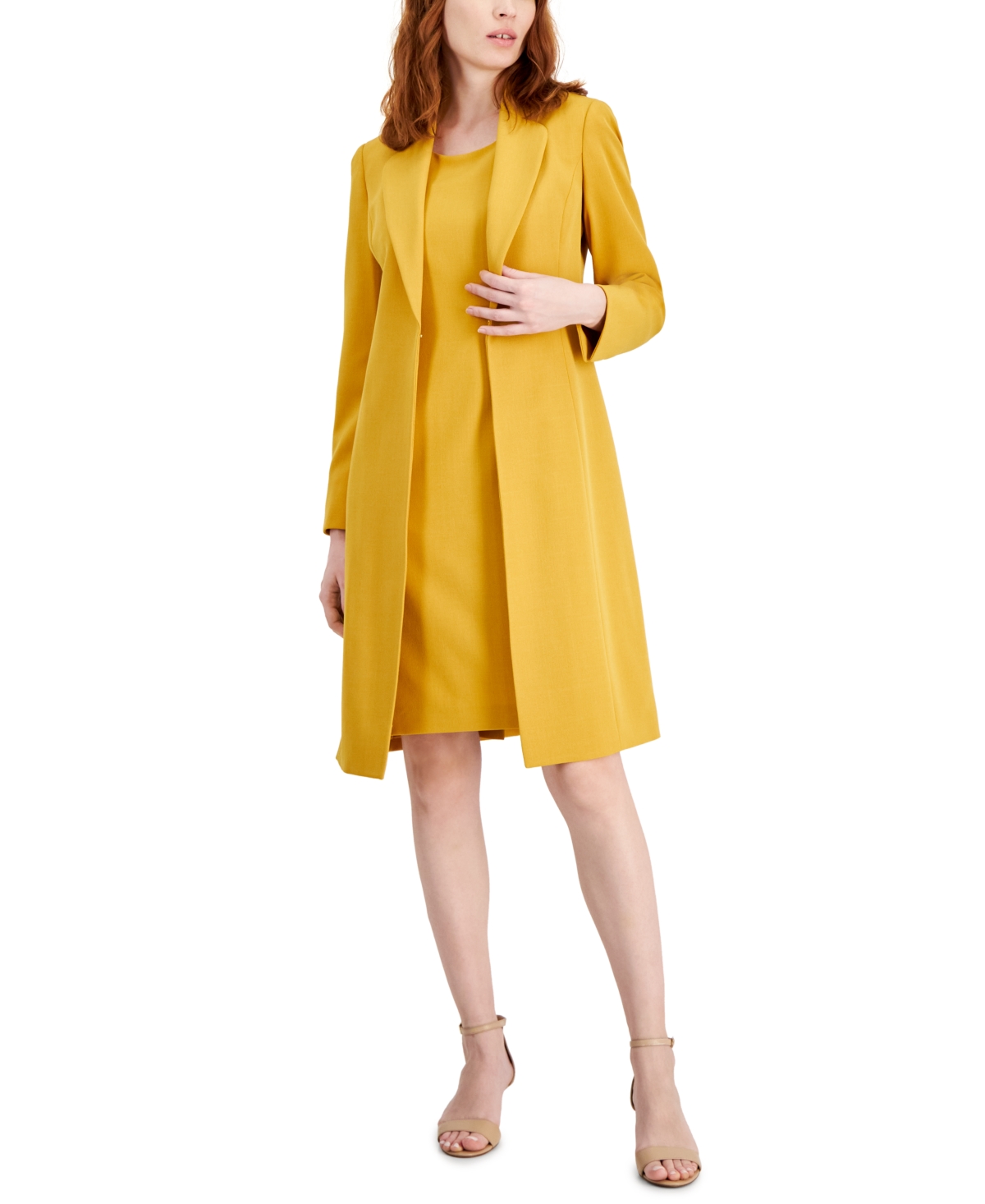 Women's Crepe Topper Jacket & Sheath Dress Suit, Regular and Petite Sizes - Harvest Gold