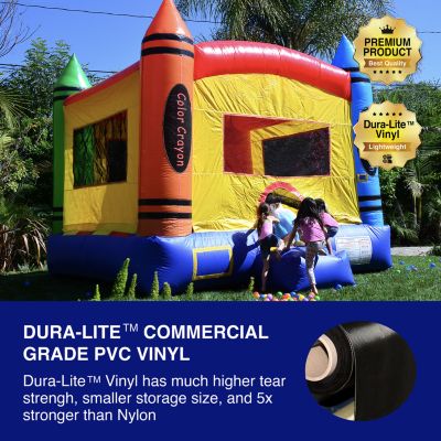 HeroKiddo Crayon Inflatable Bounce House Backyard Party Moonwalk Size 13'x13' (with Air Blower), Commercial Grade PVC Vinyl, for Kids and Adults, Outdoor Indoor