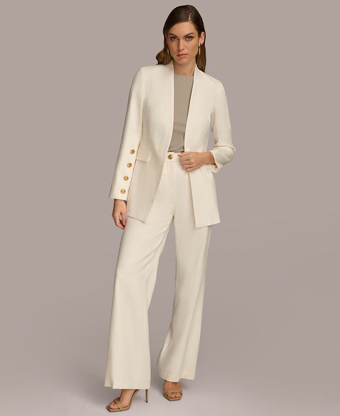 Donna Karan Women's Linen-Blend Button-Sleeve Blazer - Macy's
