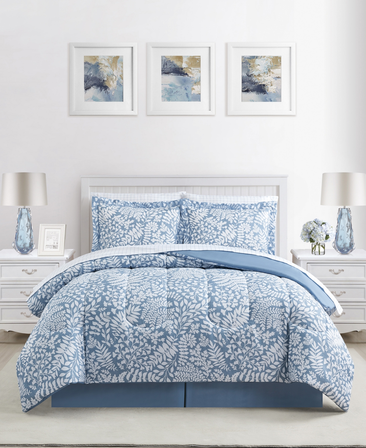 Shop Sunham Botanica 8-pc. Printed Reversible Comforter Set, Created For Macy's In Blue