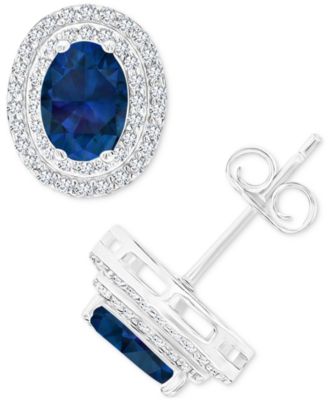Amethyst & Lab Grown White Sapphire, Oval Halo Birthstone Stud Earrings in Sterling Silver