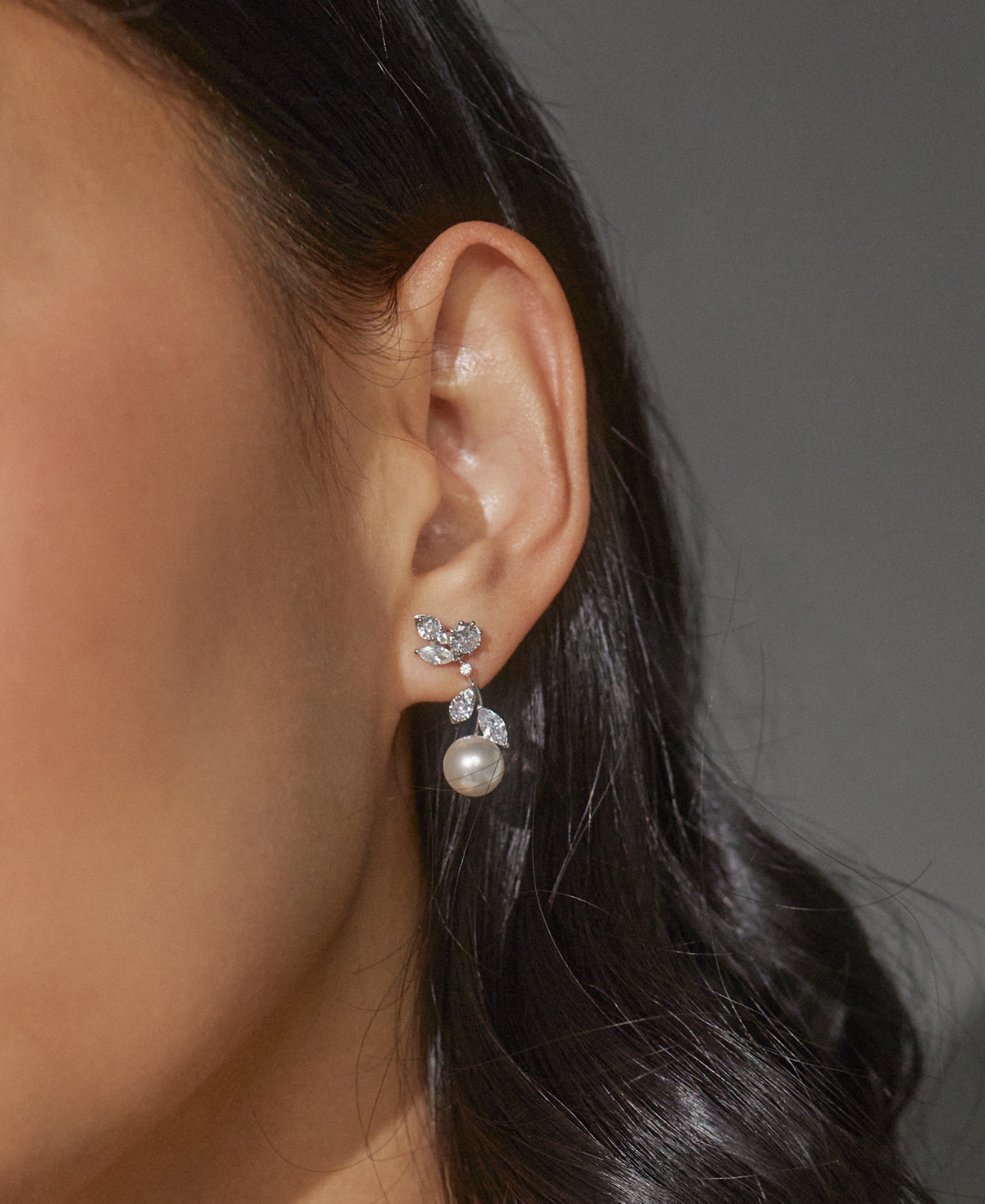Shop Eliot Danori Rhodium-plated Cubic Zirconia & Imitation Pearl Vine Linear Drop Earrings, Created For Macy's