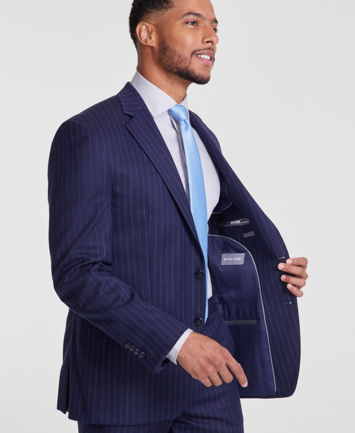 Michael Kors Men's Classic-Fit Pinstripe Wool-Blend Stretch Suit Separate Jacket -blue