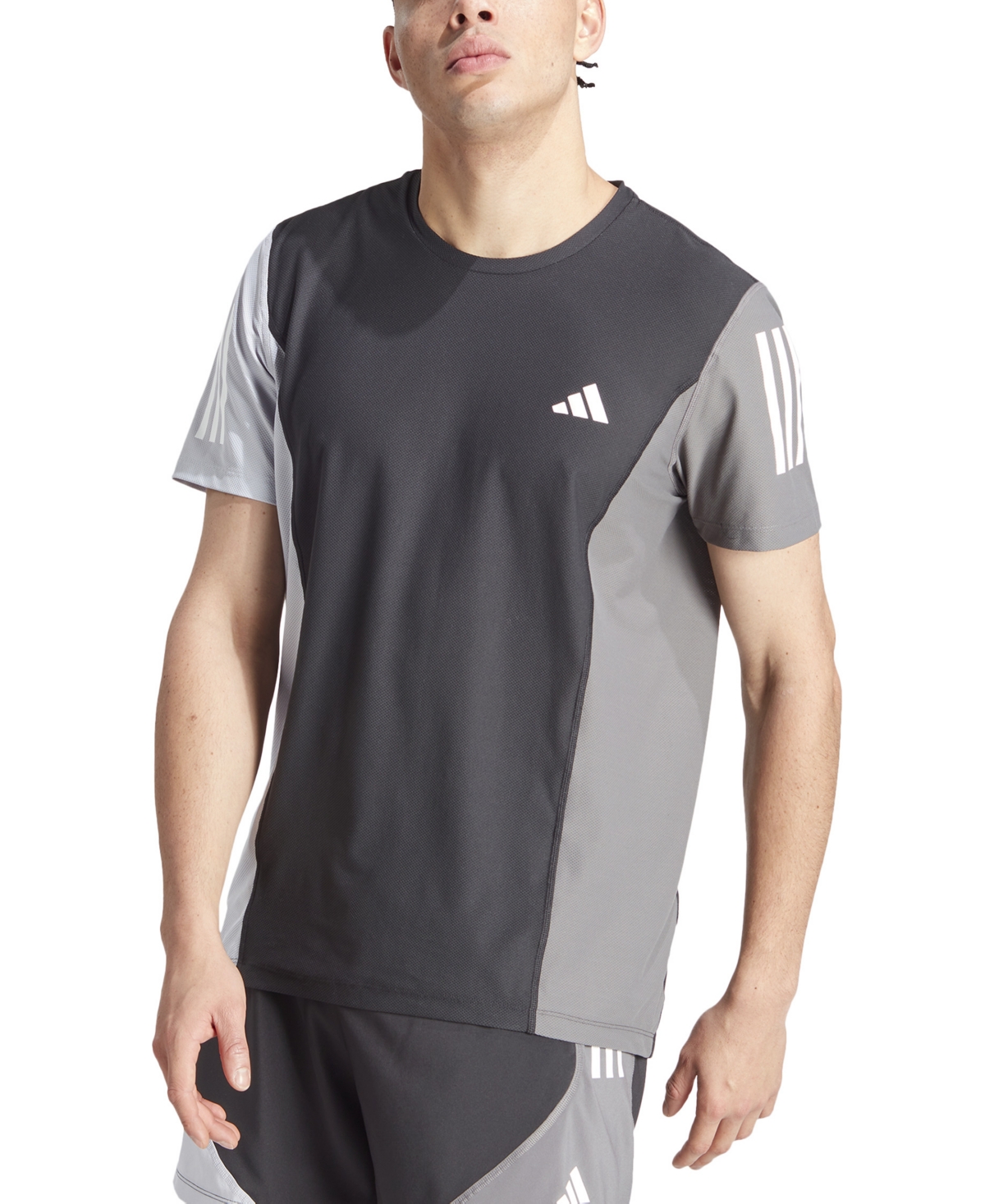 Adidas Originals Men's Own The Run Colorblock Moisture-wicking T-shirt In Black,silver,grey
