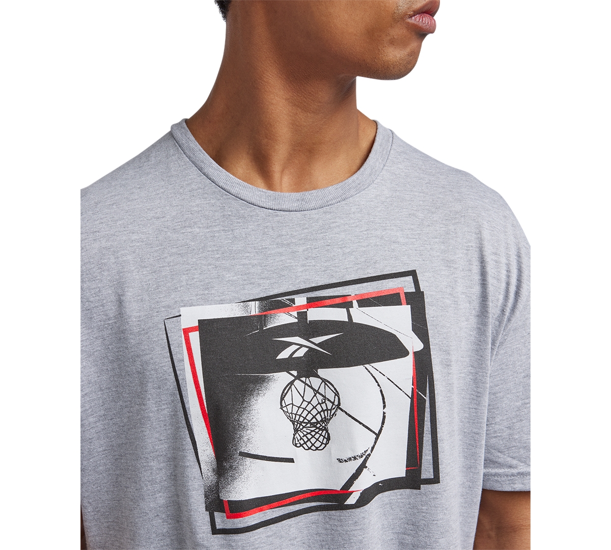 Shop Reebok Men's B-ball Hoop Graphic T-shirt In Grey Heather,black,red