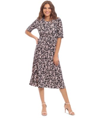 Women's Printed Elbow-Sleeve Midi Dress