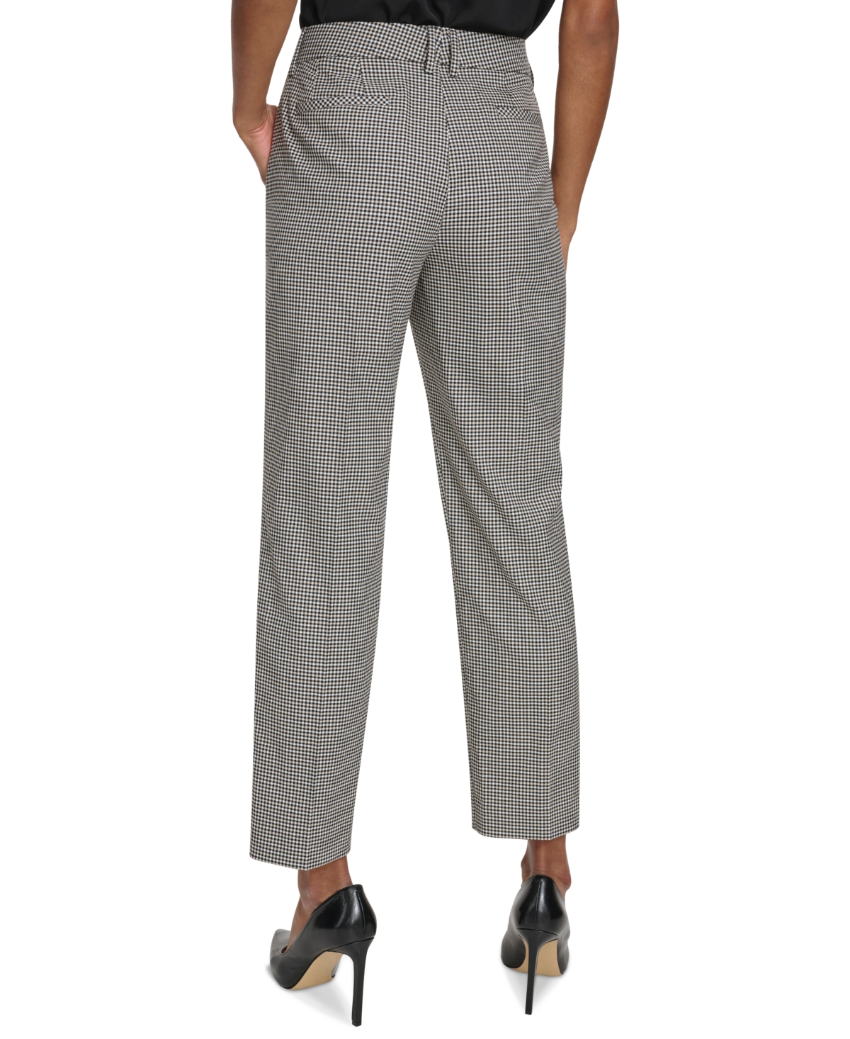 Shop Karl Lagerfeld Women's Checkered Mid Rise Straight-leg Pants In Black,cappuccino