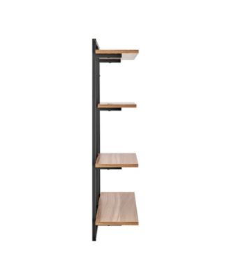 Rhodes 4 Tier Modern Floating Windowsill Wall Shelf Unit with Black Metal Frame and Light Walnut MDF Shelves