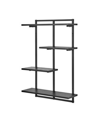 Rhodes 4 Tier Modern Floating Windowsill Wall Shelf Unit with Black Metal Frame and Black MDF Shelves