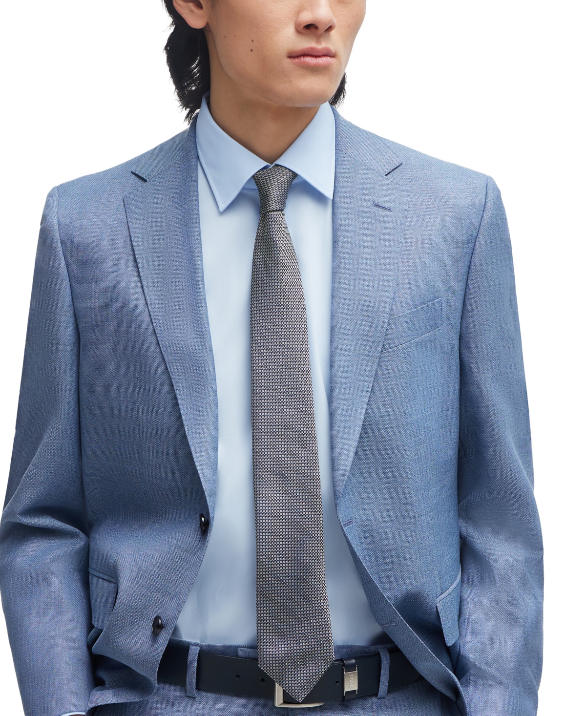 Shop Hugo Boss Boss By  Men's Jacquard-woven Micro Pattern Silk Tie In Dark Blue