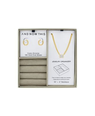 Cubic Zirconia Hoop Earring and Necklace with Jewelry Box Set