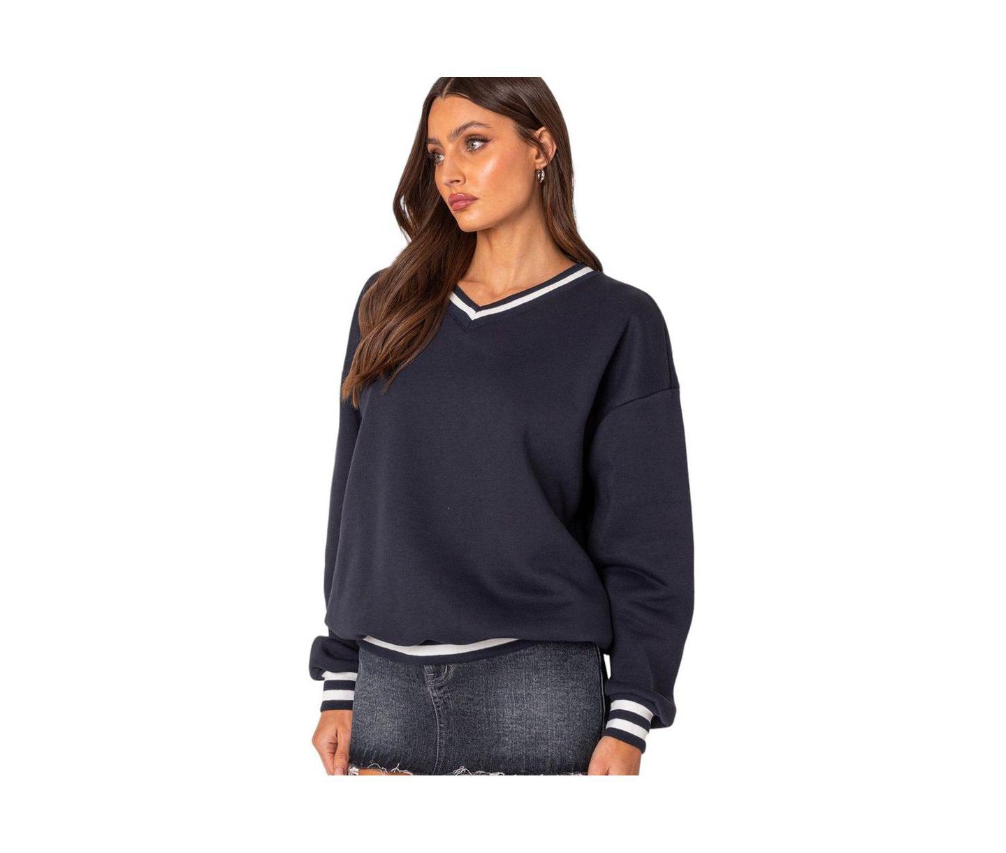 Женская толстовка Edikted Caryn oversized v neck, цвет: Тёмно-синий — фото 2