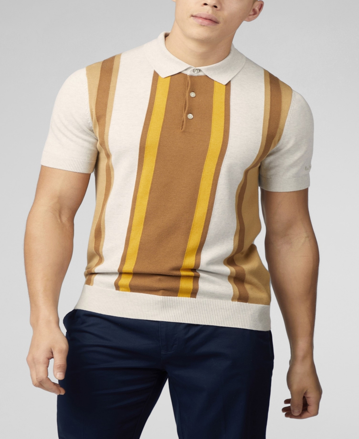 Ben Sherman Vertical Stripe Polo Sweater In Ivory
