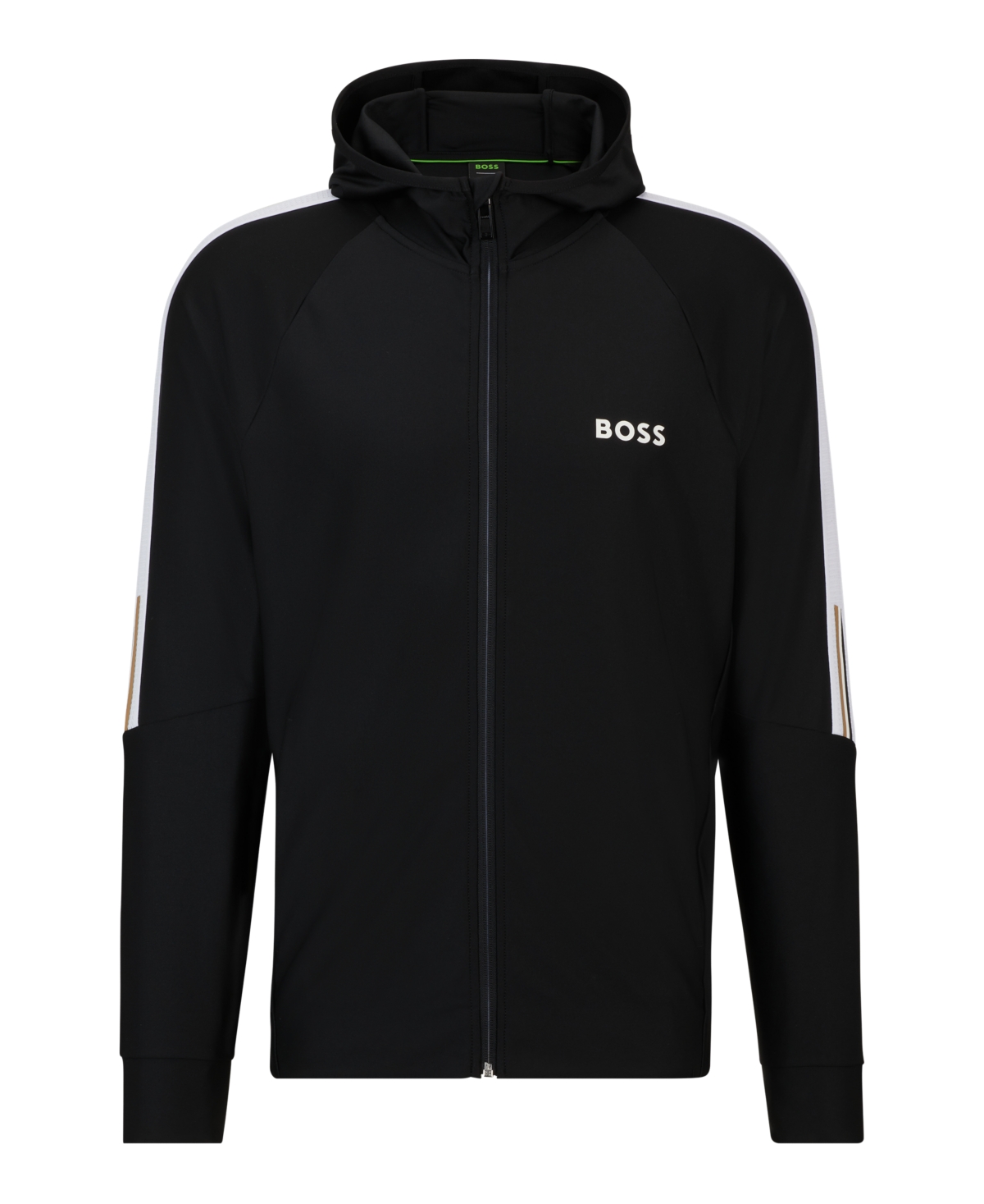 Shop Hugo Boss Boss By  Matteo Berrettini Signature-stripe Regular-fit Zip-up Hoodie In Black