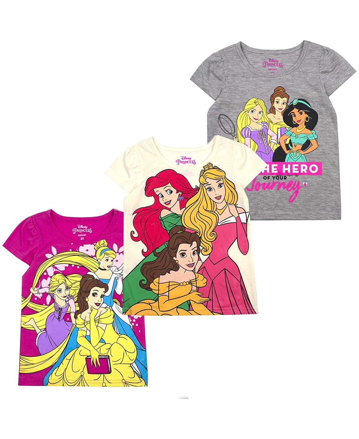 Shop Children's Apparel Network Little Boys And Girls Gray, Cream, Pink Disney Princess Graphic 3-pack T-shirt Set In Gray,cream,pink