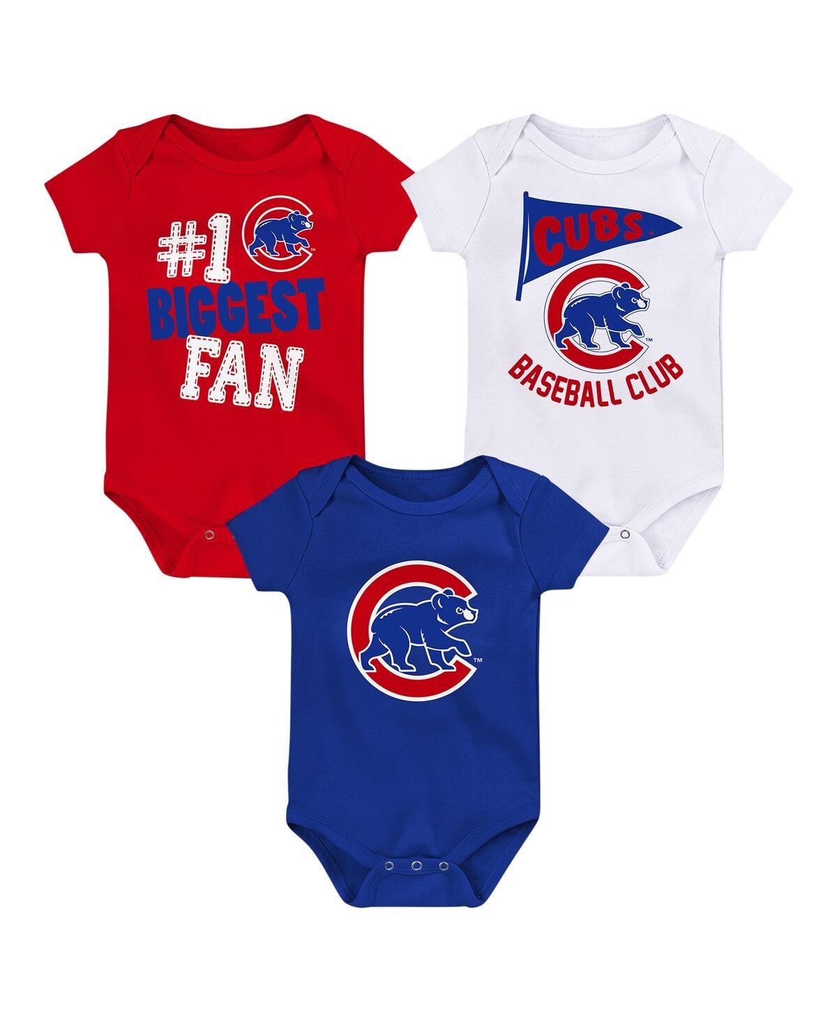 Shop Fanatics Baby Boys And Girls  Chicago Cubs Fan Pennant 3-pack Bodysuit Set In Royal