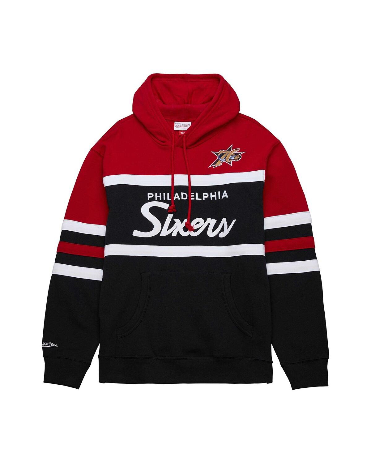 Shop Mitchell & Ness Men's  Black, Red Philadelphia 76ers Head Coach Pullover Hoodie In Black,red