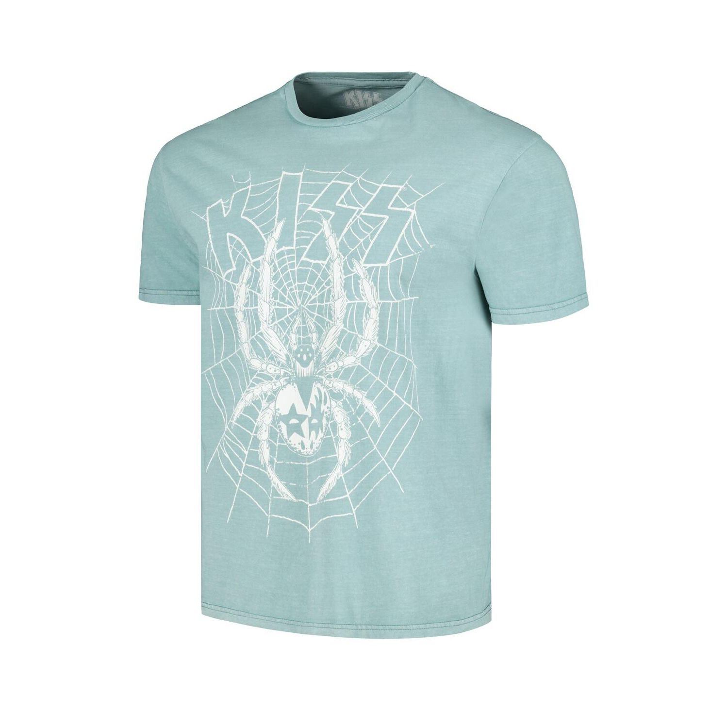 Men's Light Blue Distressed KISS Spider Washed Graphic T-shirt