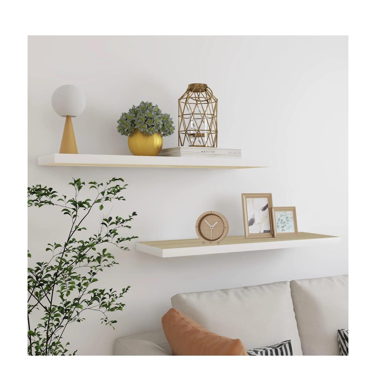 Floating Wall Shelves 2 pcs Oak and White 35.4
