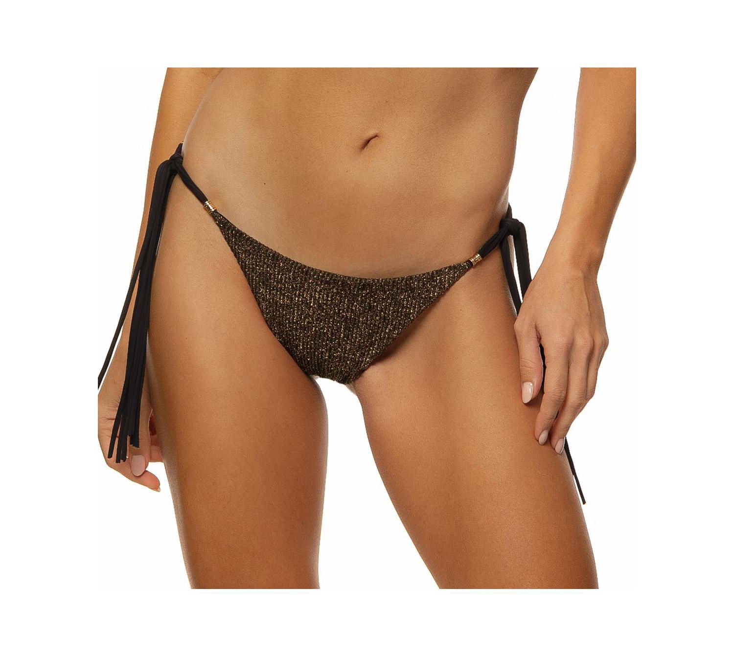 Women's Crinkle Lurex Reversible Scrunch Tie Side Bikini Bottom