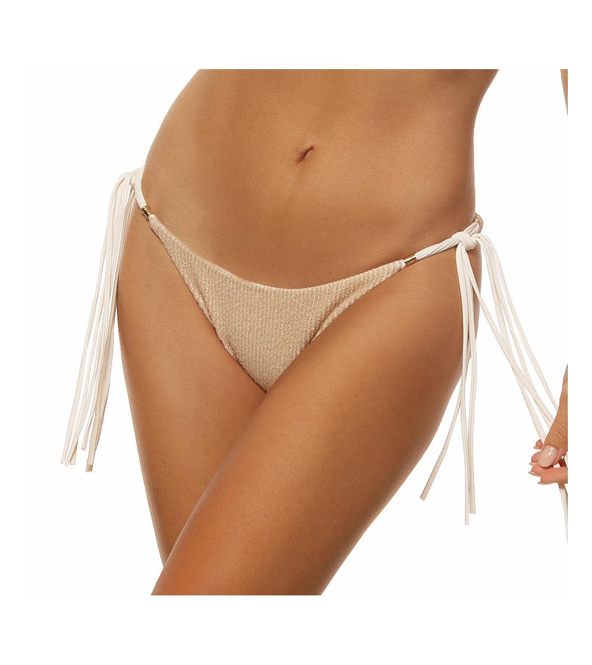 Women's Crinkle Lurex Reversible Scrunch Tie Side Bikini Bottom - Off-white