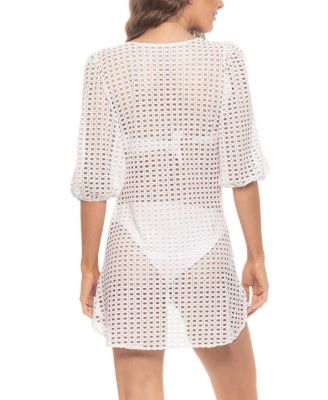 Women's Puff Sleeve Lattice Dress Cover-up