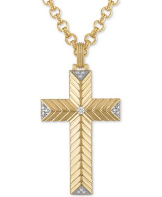 Esquire Men's Jewelry - Diamond Textured Cross 22" Pendant Necklace (1/10 ct. t.w.)