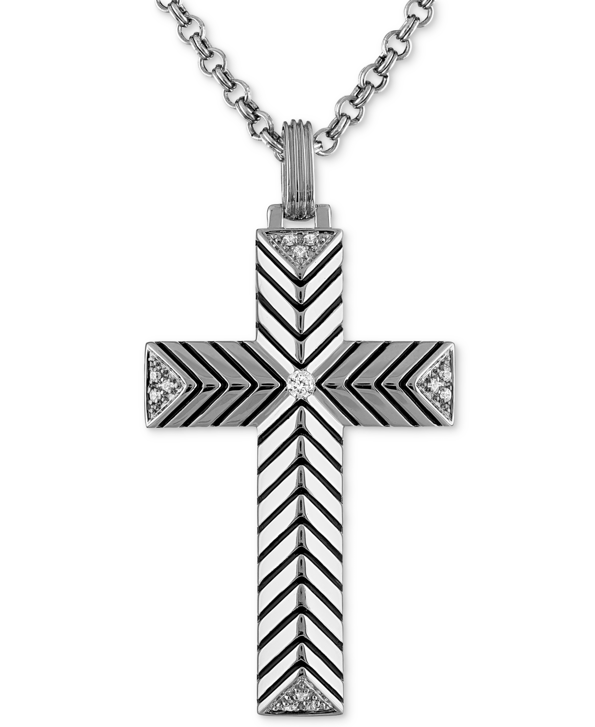 Diamond Textured Cross 22" Pendant Necklace (1/10 ct. t.w.), Created for Macy's - Gold Over Silver