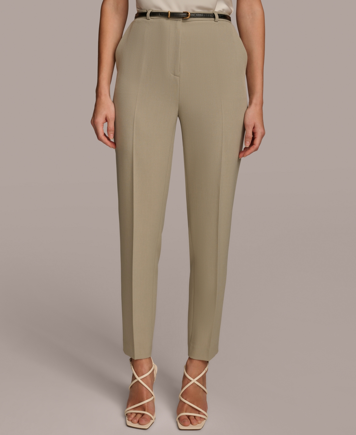 Shop Donna Karan Women's Belted Slim-leg Pants In Zinc