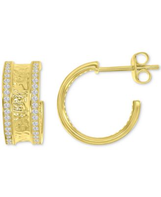 Macy's - Cubic Zirconia Hammered Small Hoop Earrings in 14k Gold-Plated Sterling Silver, 0.55"