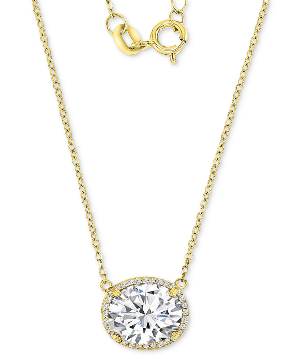 Cubic Zirconia Halo Pendant Necklace in 14k Gold-Plated Sterling Silver, 16" + 2" extender - Gold