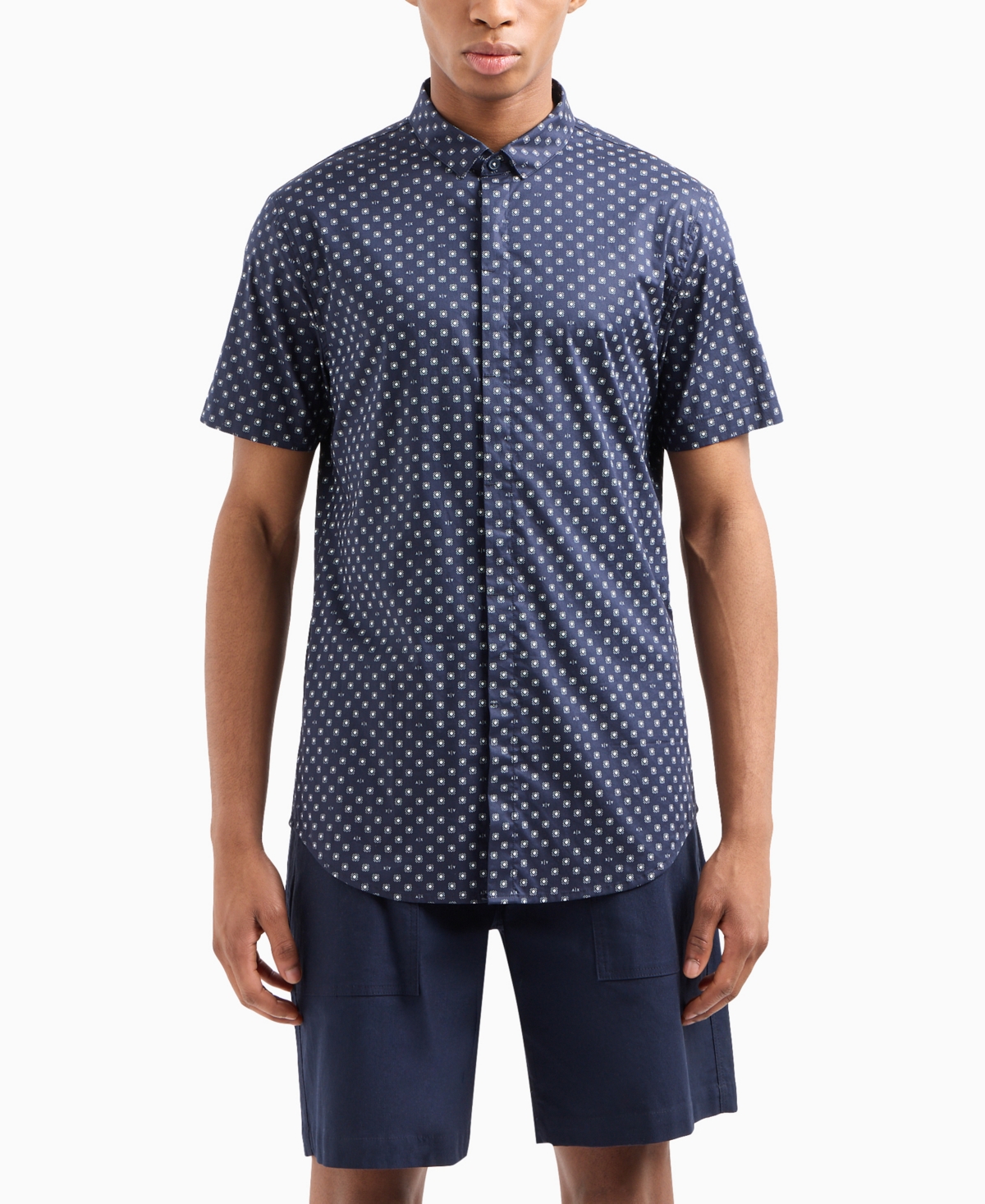 A|X Armani Exchange Men's Slim-Fit Tonal Geo Logo-Print Button-Down Shirt