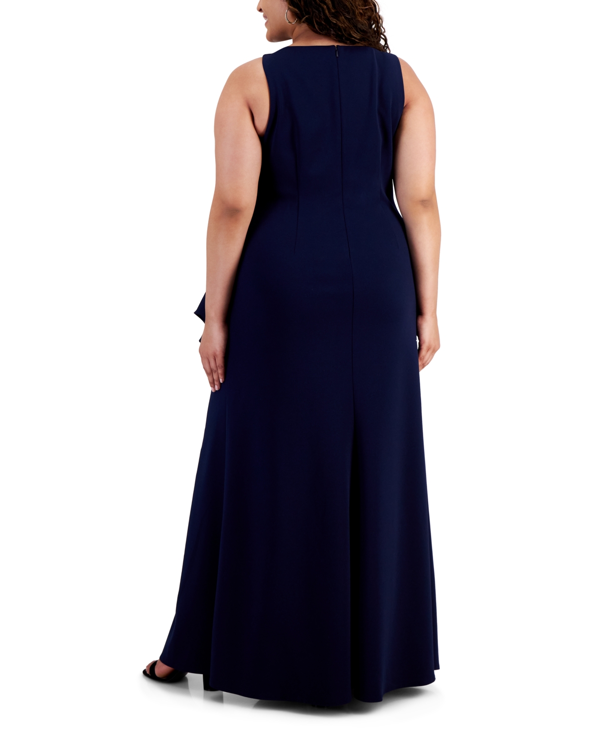 Shop Alex Evenings Plus Size Side-ruffle Sleeveless Gown In Navy