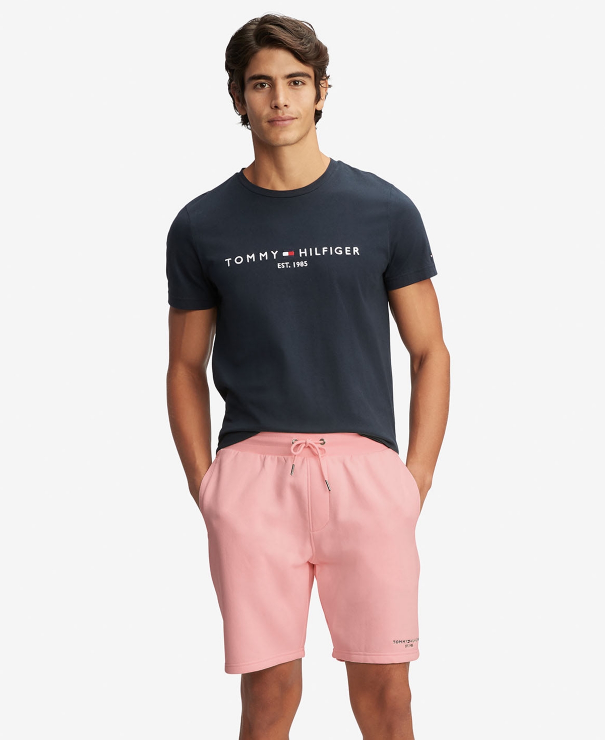 Shop Tommy Hilfiger Men's Cotton Fleece Logo Shorts In Pink Crystal