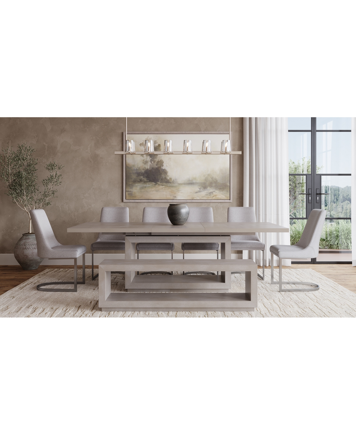 Macy's Tivie 8 Pc Dining Set (rectangular Table + 6 Chairs + Bench) In Grey