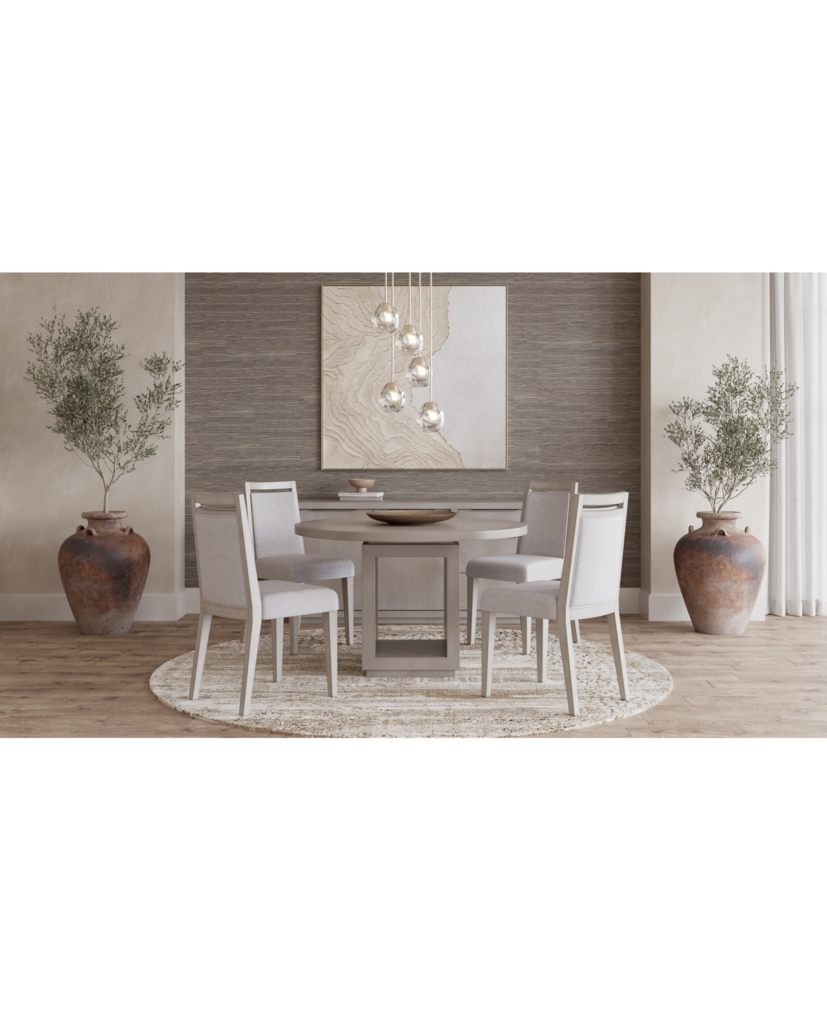 Macy's Tivie 5pc Dining Set (round Table + 4 Dining Chairs) In Grey