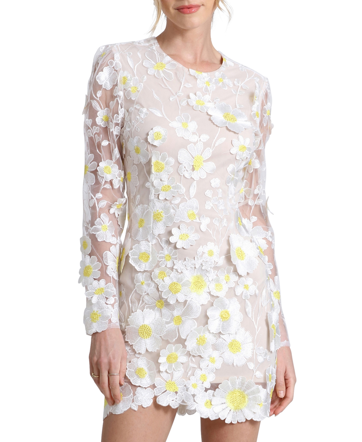 Shop Avec Les Filles Women's Floral-embroidered Mini Dress In Daisy