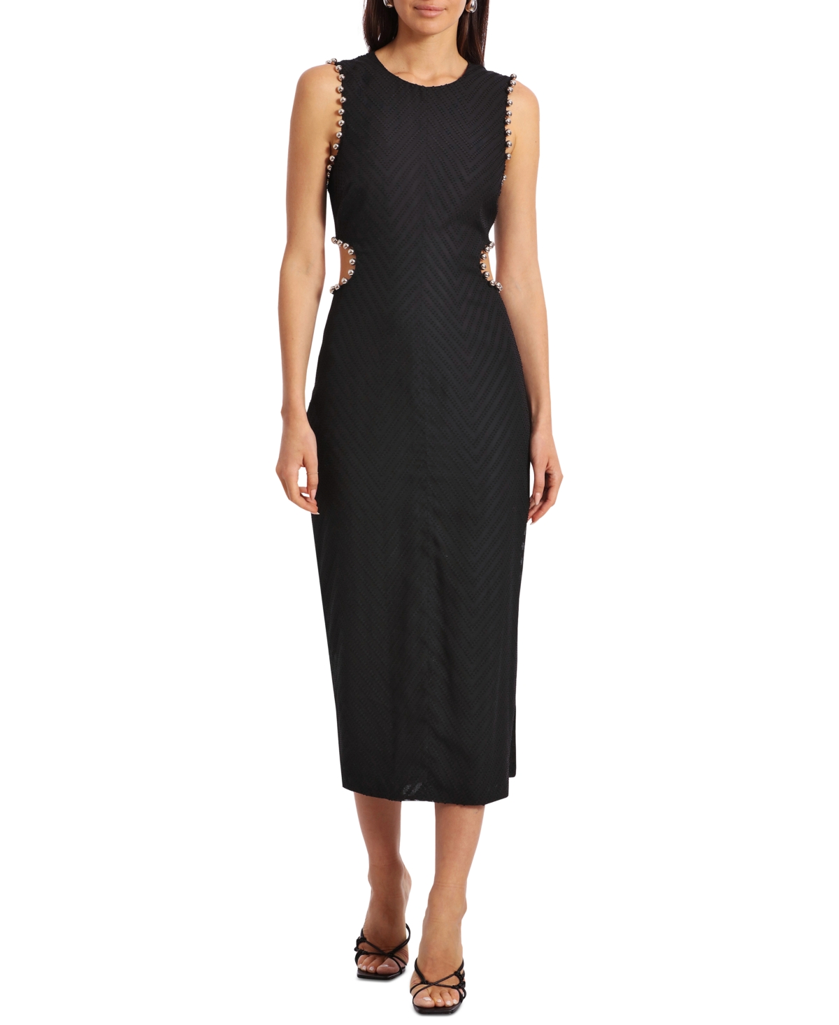 Women's Beaded Cutout Midi Dress - Black