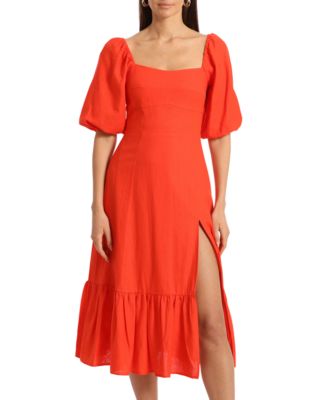 avec Les Filles Women's Puff-Sleeve Midi Dress - Coral - Size 8