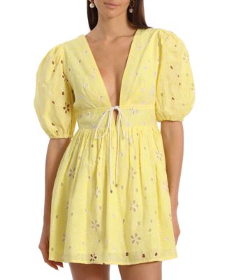 Avec Les Filles Women's Eyelet Puff-Sleeve Mini Dress - Macy's