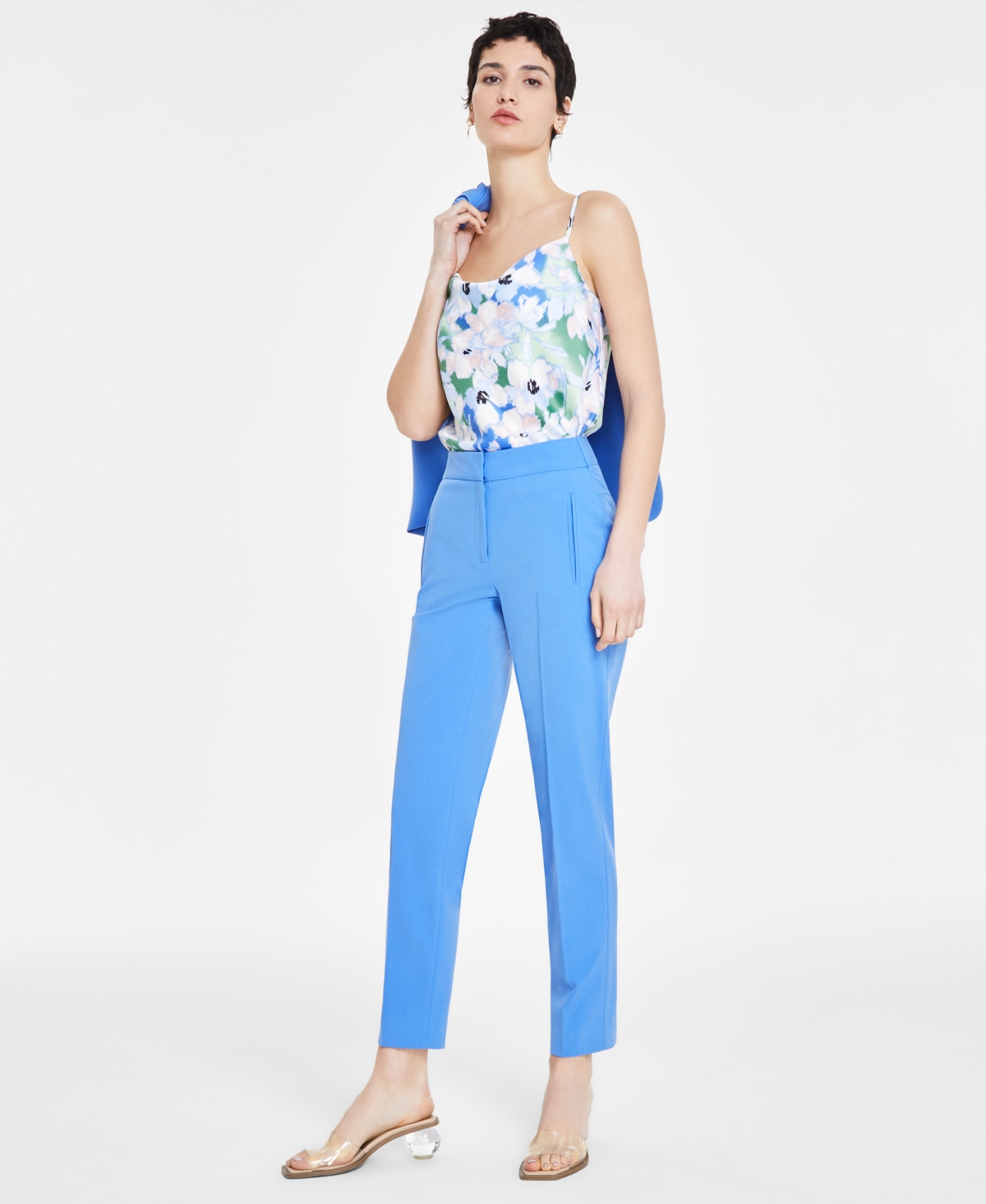 Shop Bar Iii Women's Bi-stretch Straight-leg Mid-rise Pants, Created For Macy's In Delft Blue